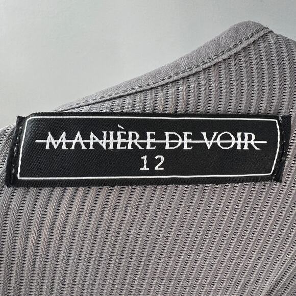 Maniere De Voir Gray Cropped Top Stretch Rib One Shoulder Pullover Top Size 12 - Picture 9 of 10